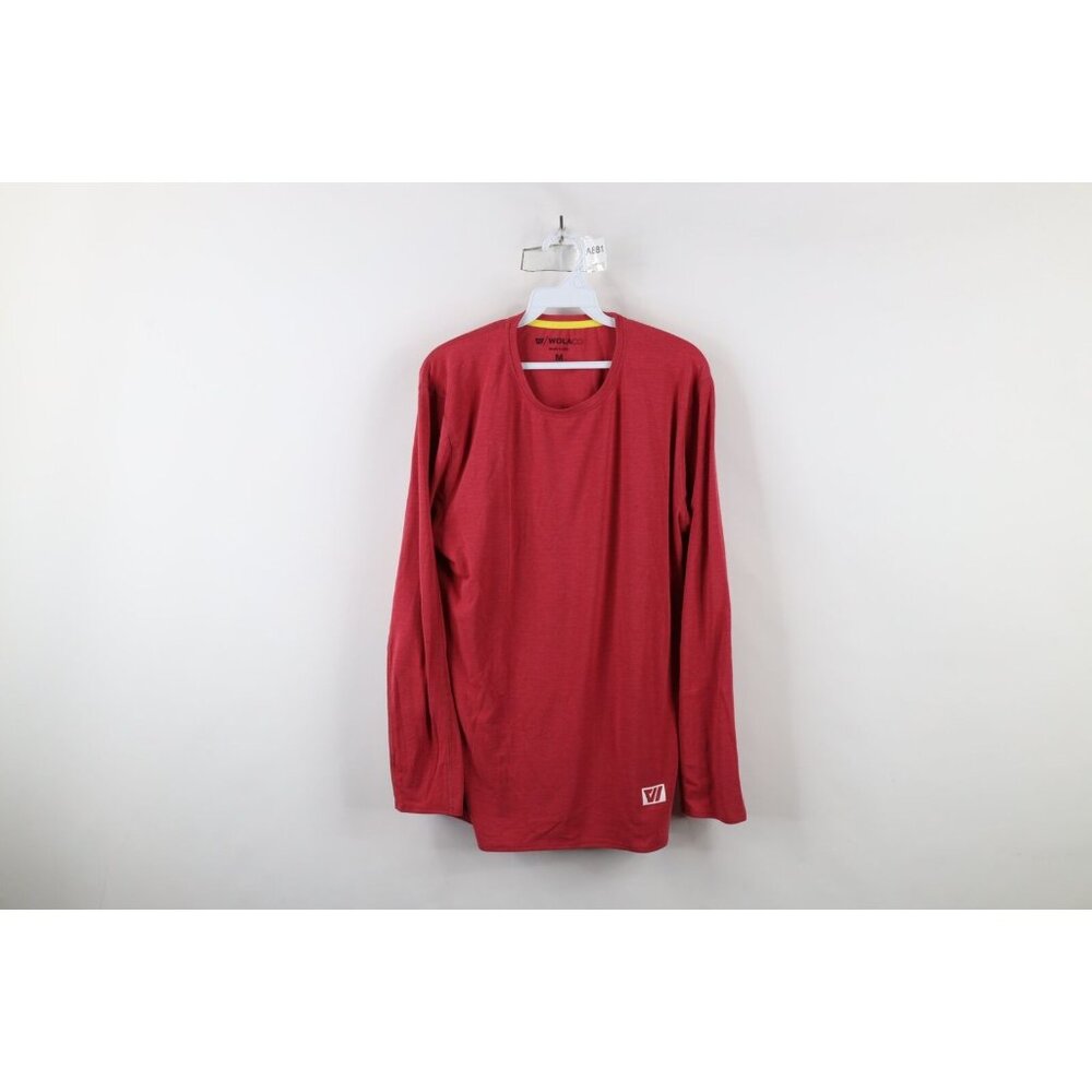 Wolaco Mens Size Medium Blank Knit Stretch Clinton Long Sleeve T-Shirt Red USA